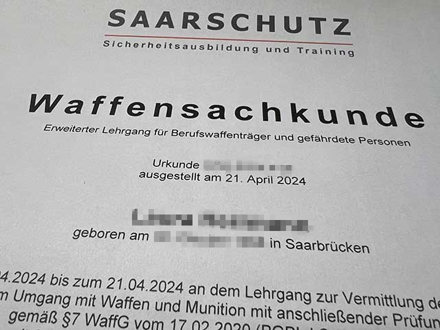 Urkunde Waffensachkunde Saarland Urkunde Waffensachkunde Saarland